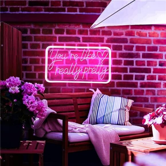 Pink neon sign wall decor LED light aesthetic room sign for teen girls bedroom - Picture 3 of 7